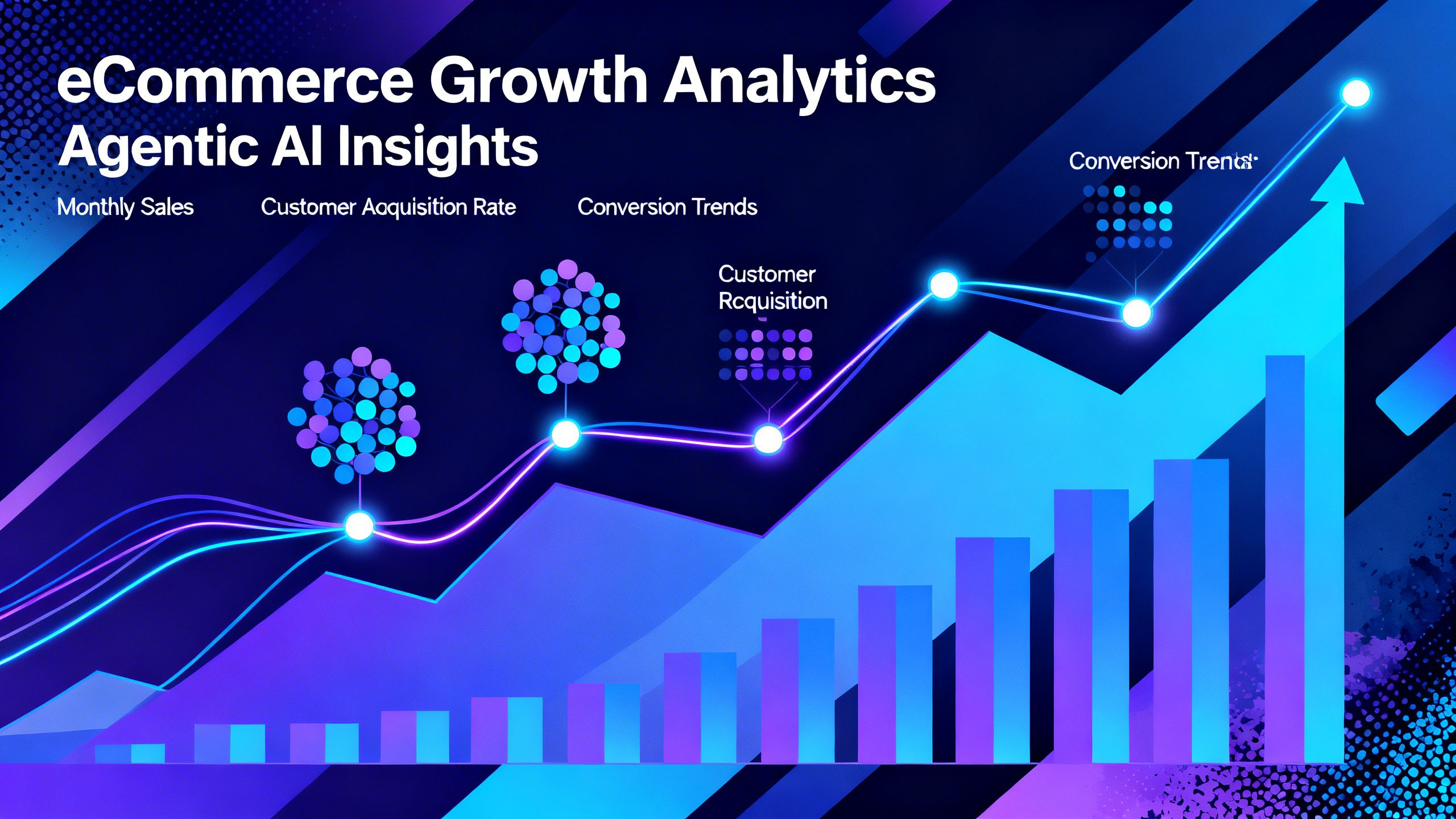 An abstract illustration of an AI-powered dashboard showing eCommerce analytics and growth charts, representing the power of Agentic AI.