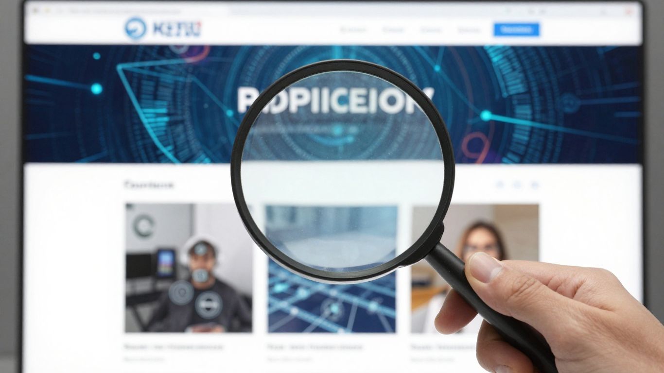 Magnifying glass over website interface