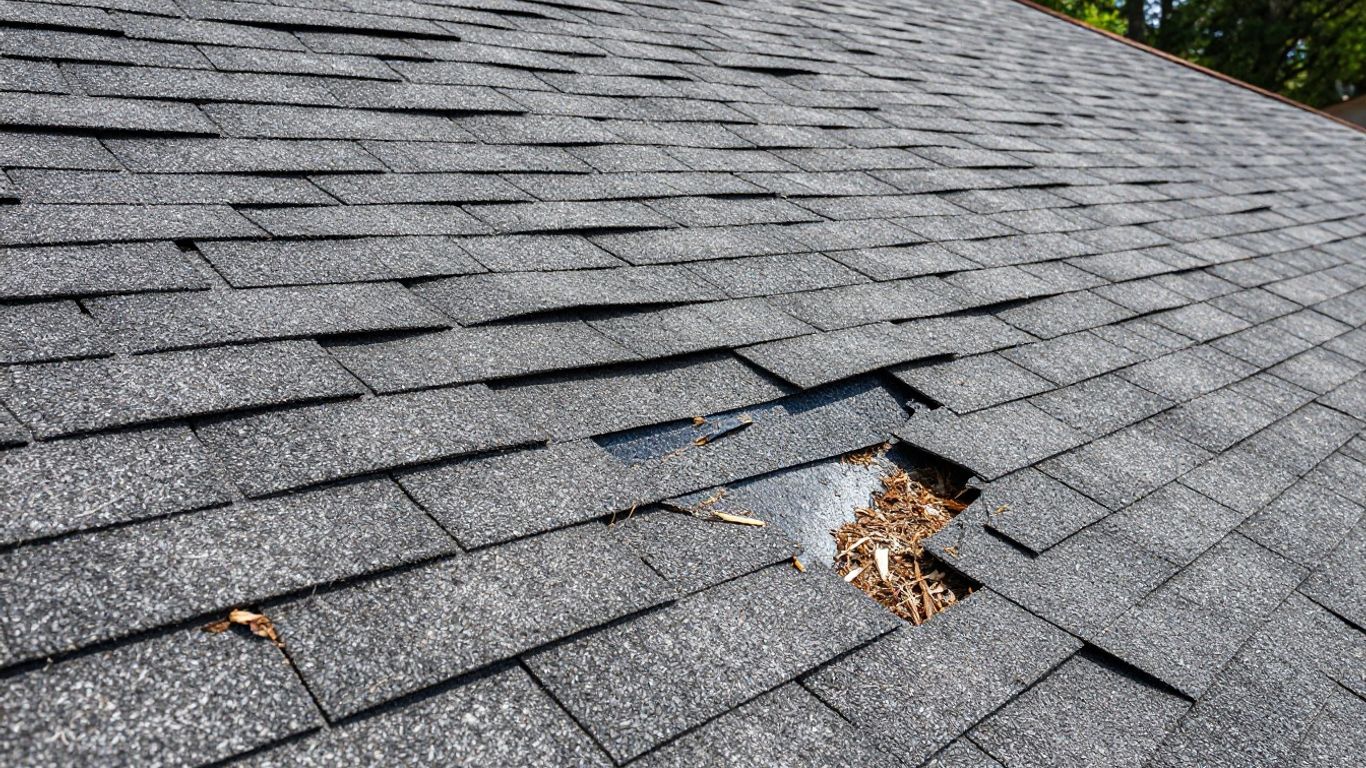 Dacula Georgia roof patch repair close-up damaged shingles