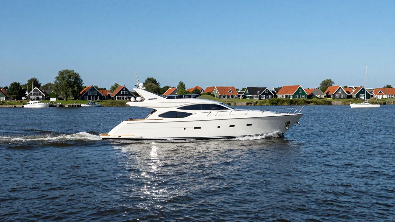 Luxe jacht vaart over Friese Meren met zonlicht