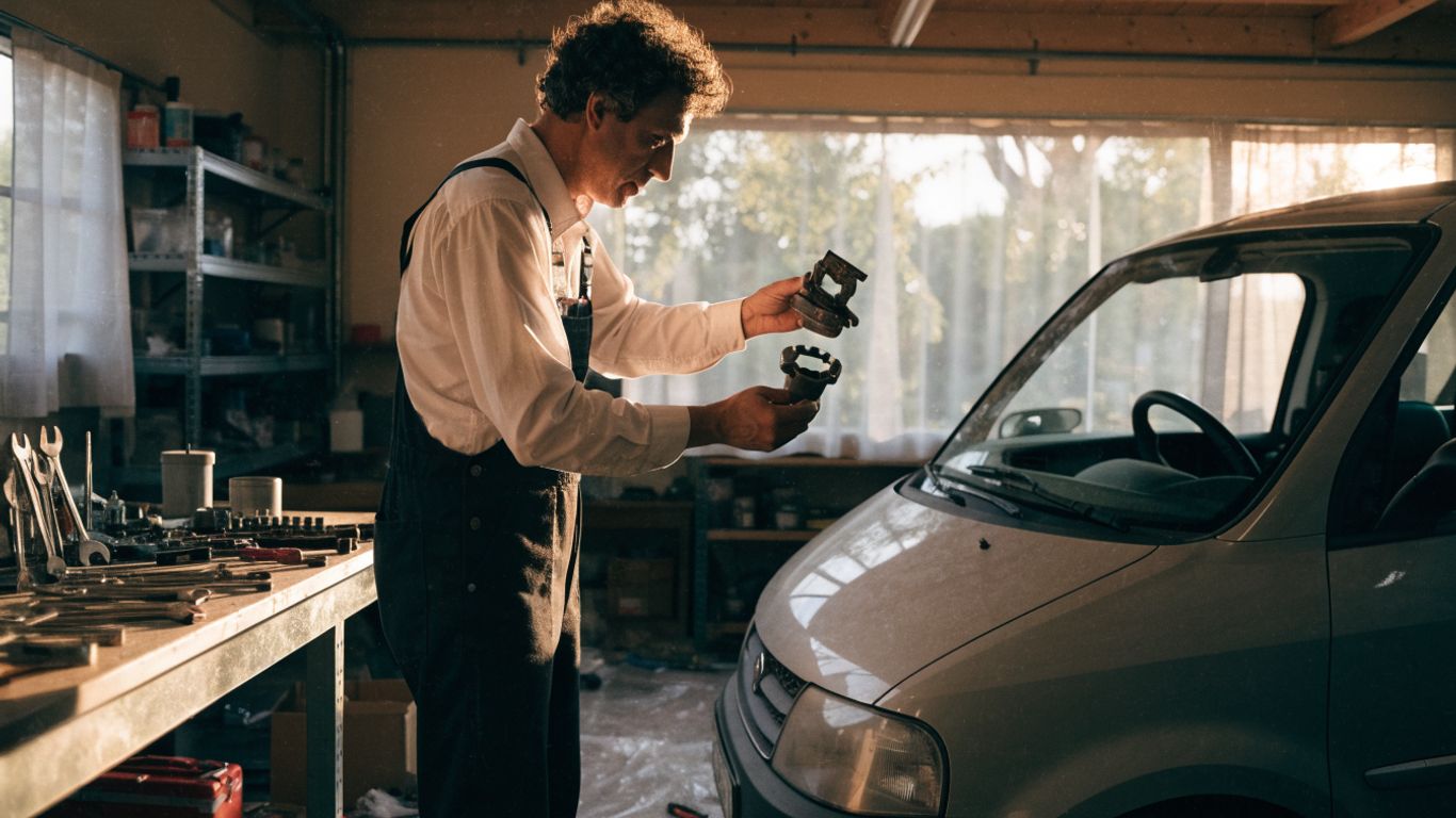 Mechanic checking a Fiat component in a workshop