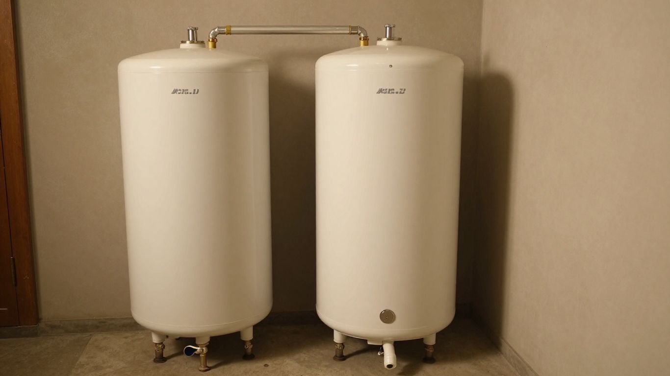 Tankless and storage water heaters in utility room