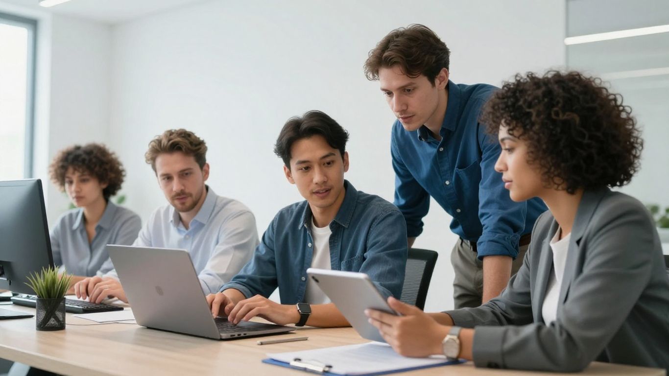 Menschen arbeiten im Büro zusammen