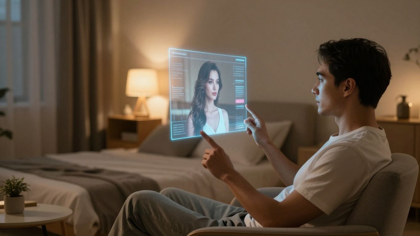 A man interacting with a digital interface at home