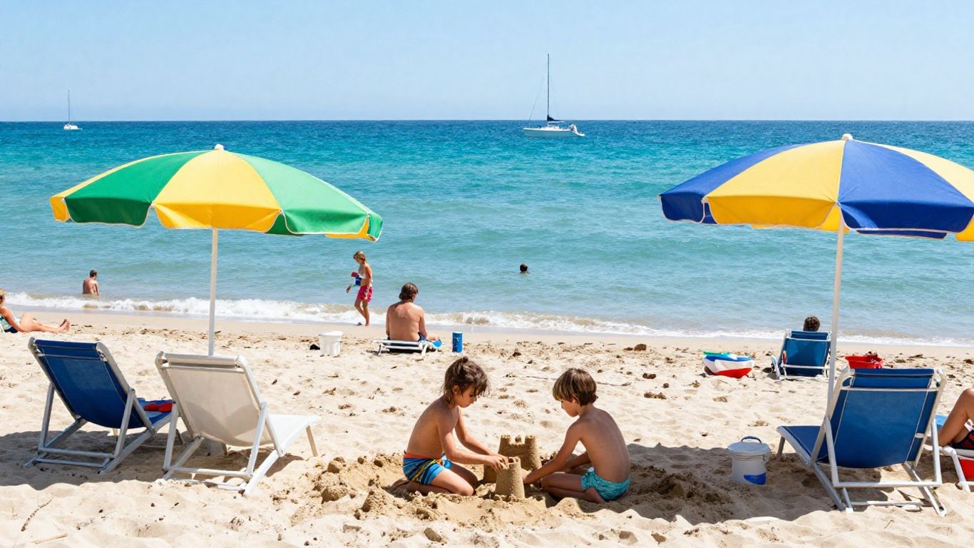 Family enjoying a sunny beach day in Cap d'Agde.