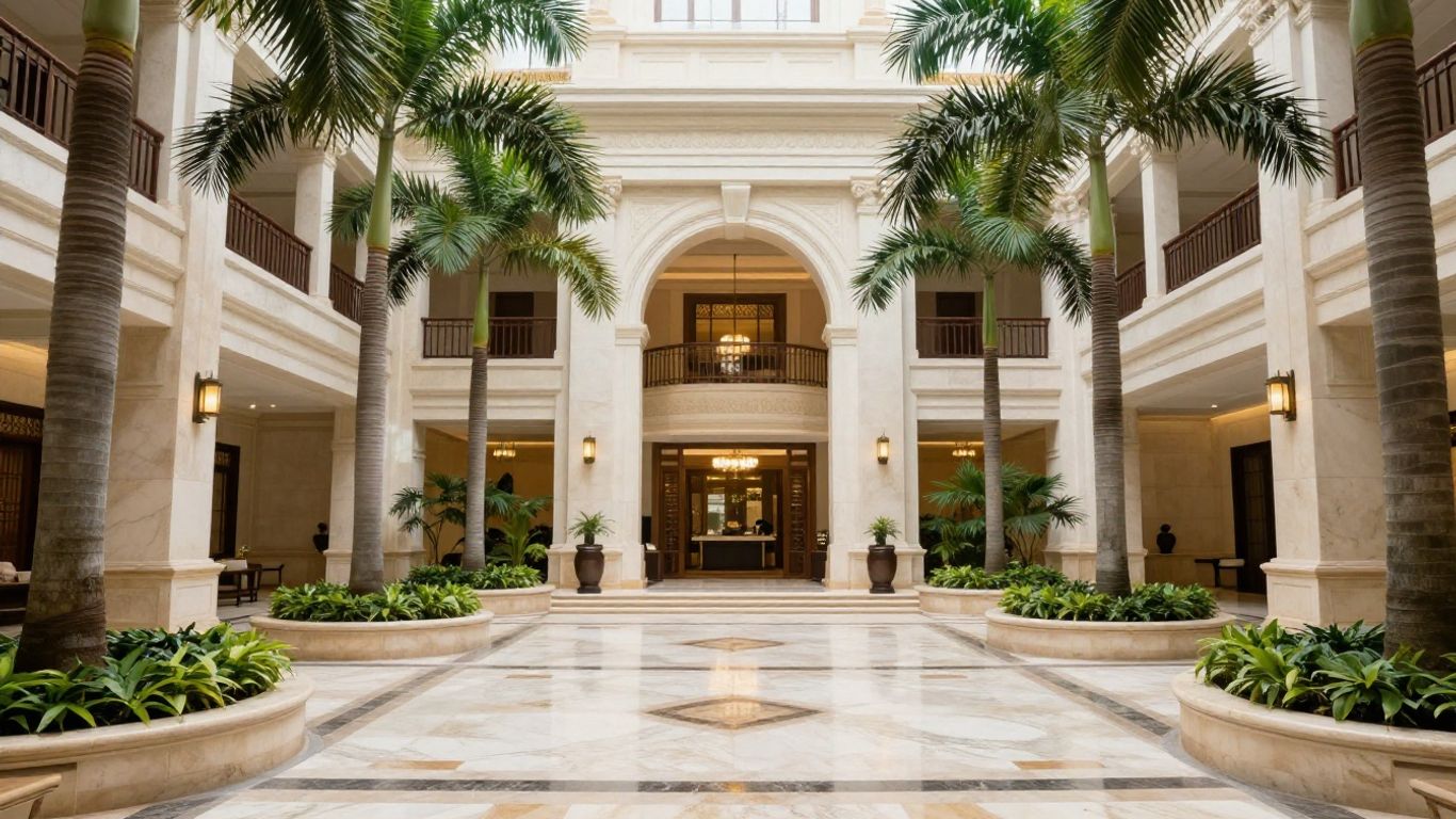 Luxury tropical resort lobby