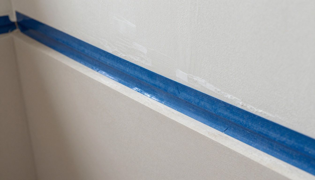 Scrim tape at plasterboard joint before plastering