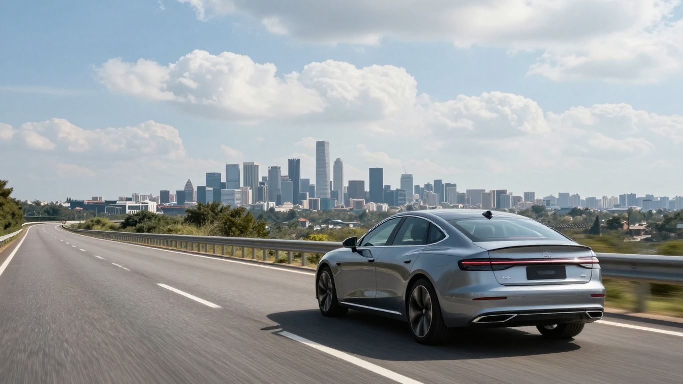 City skyline driving view