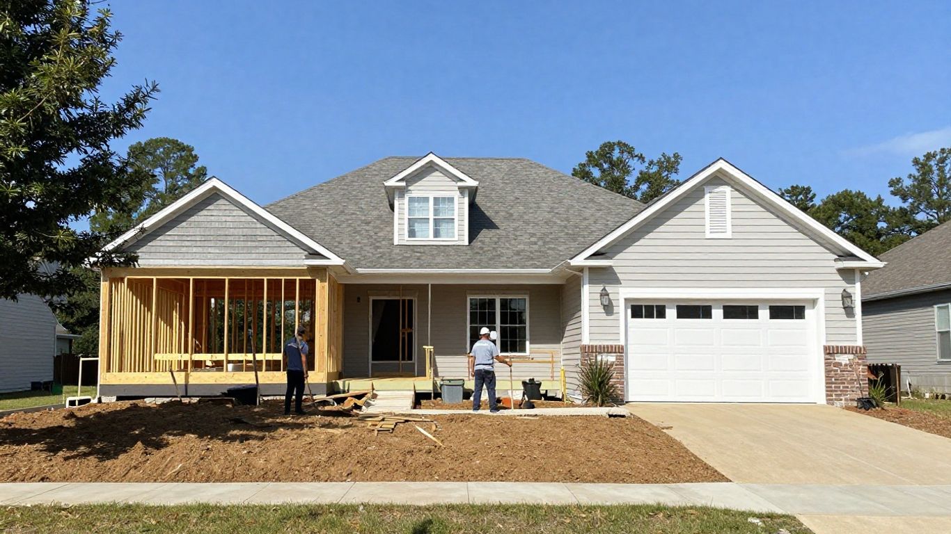 Workers preparing a house for construction in Dacula