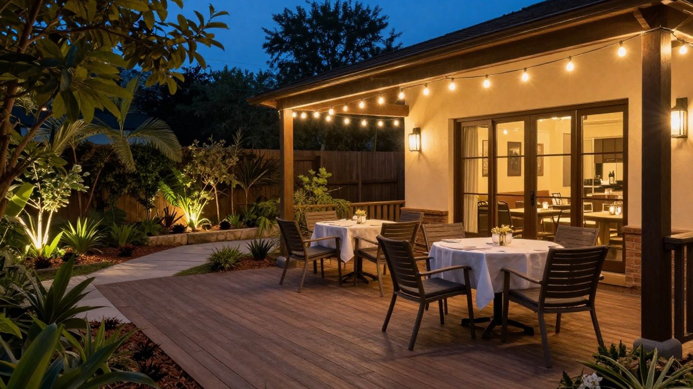 Outdoor patio and deck lighting for spring gatherings.