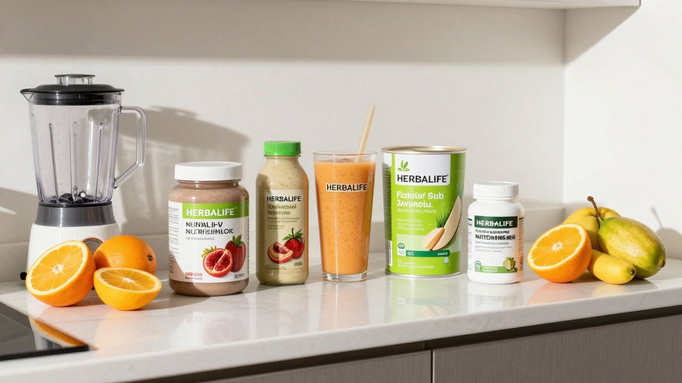 Herbalife products and fresh ingredients for healthy shakes.