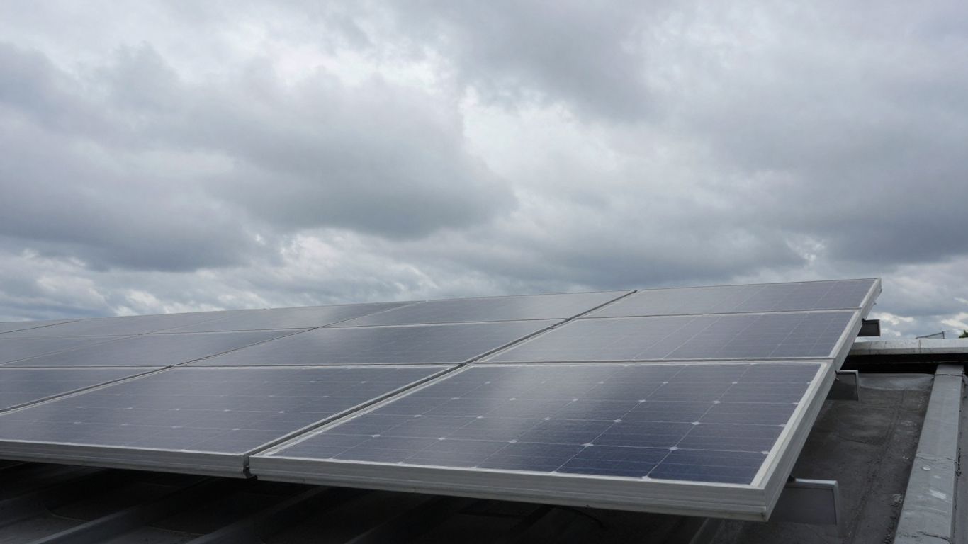 Solarpaneel unter bedecktem Himmel, Umgebungslicht.