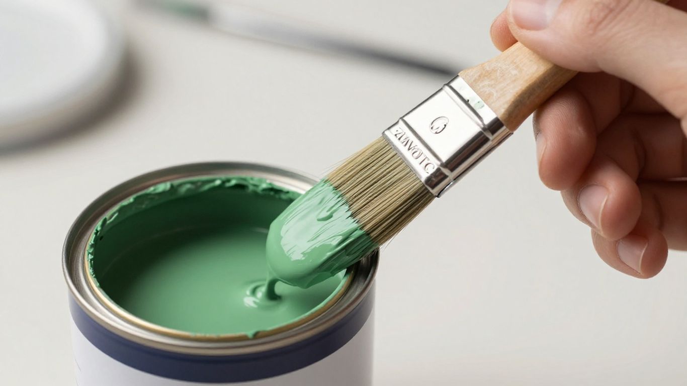 Painter dipping brush into low-VOC paint can.