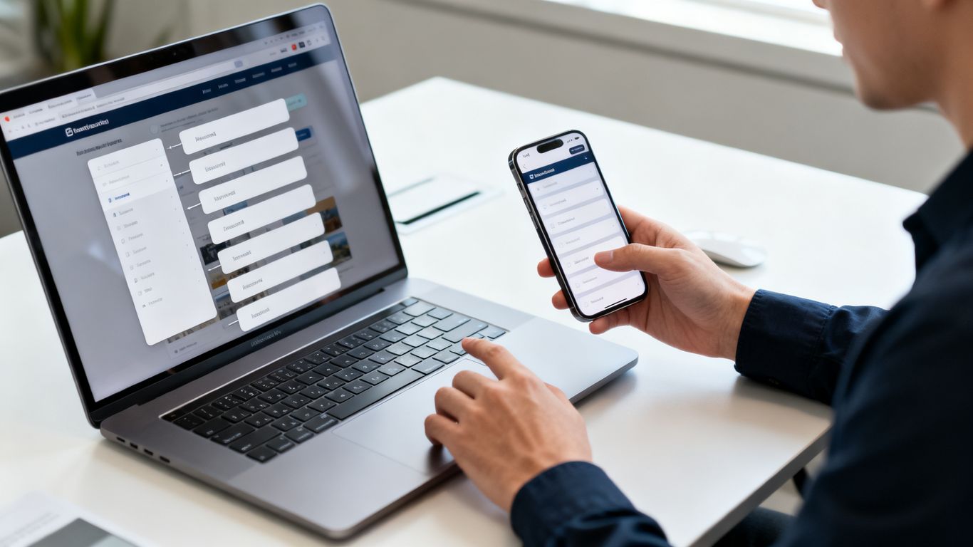 Interface mobile et ordinateur avec navigation claire