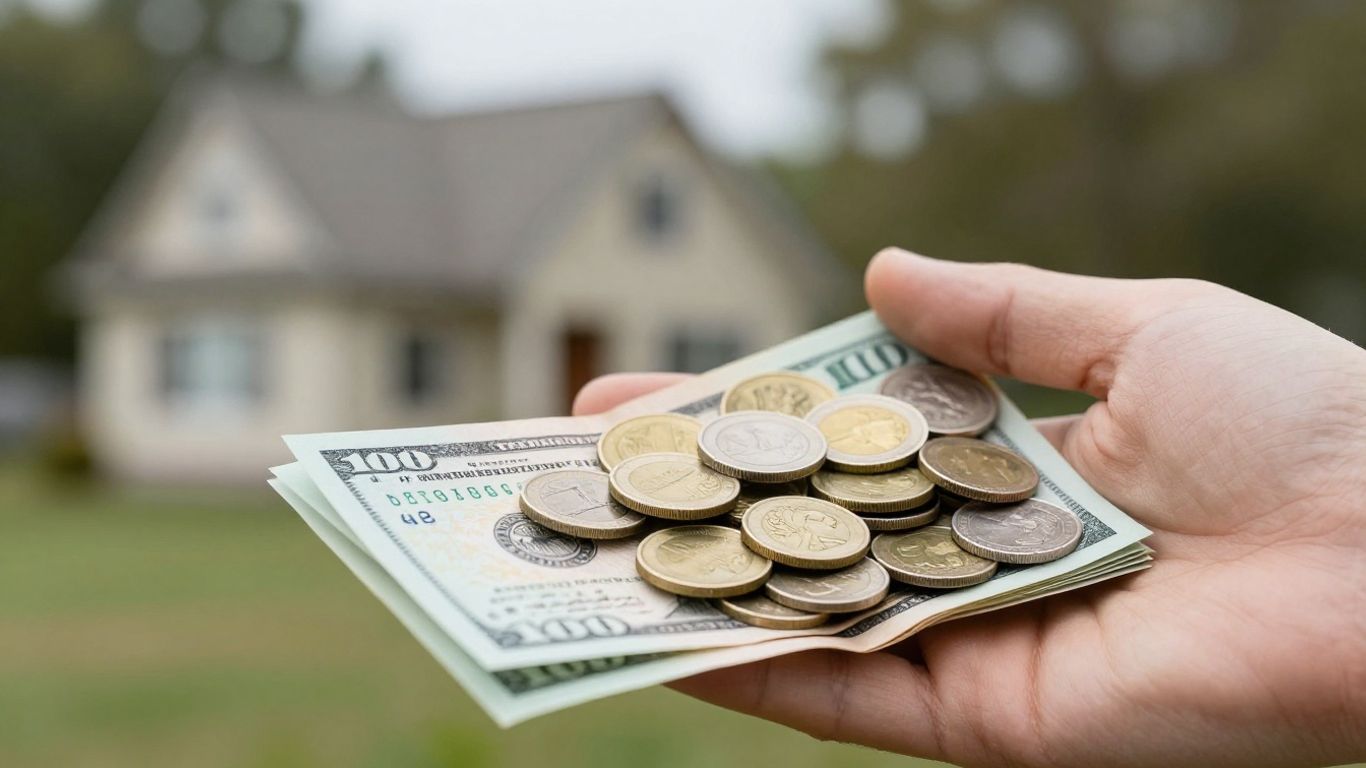 Mano con dinero y casa.