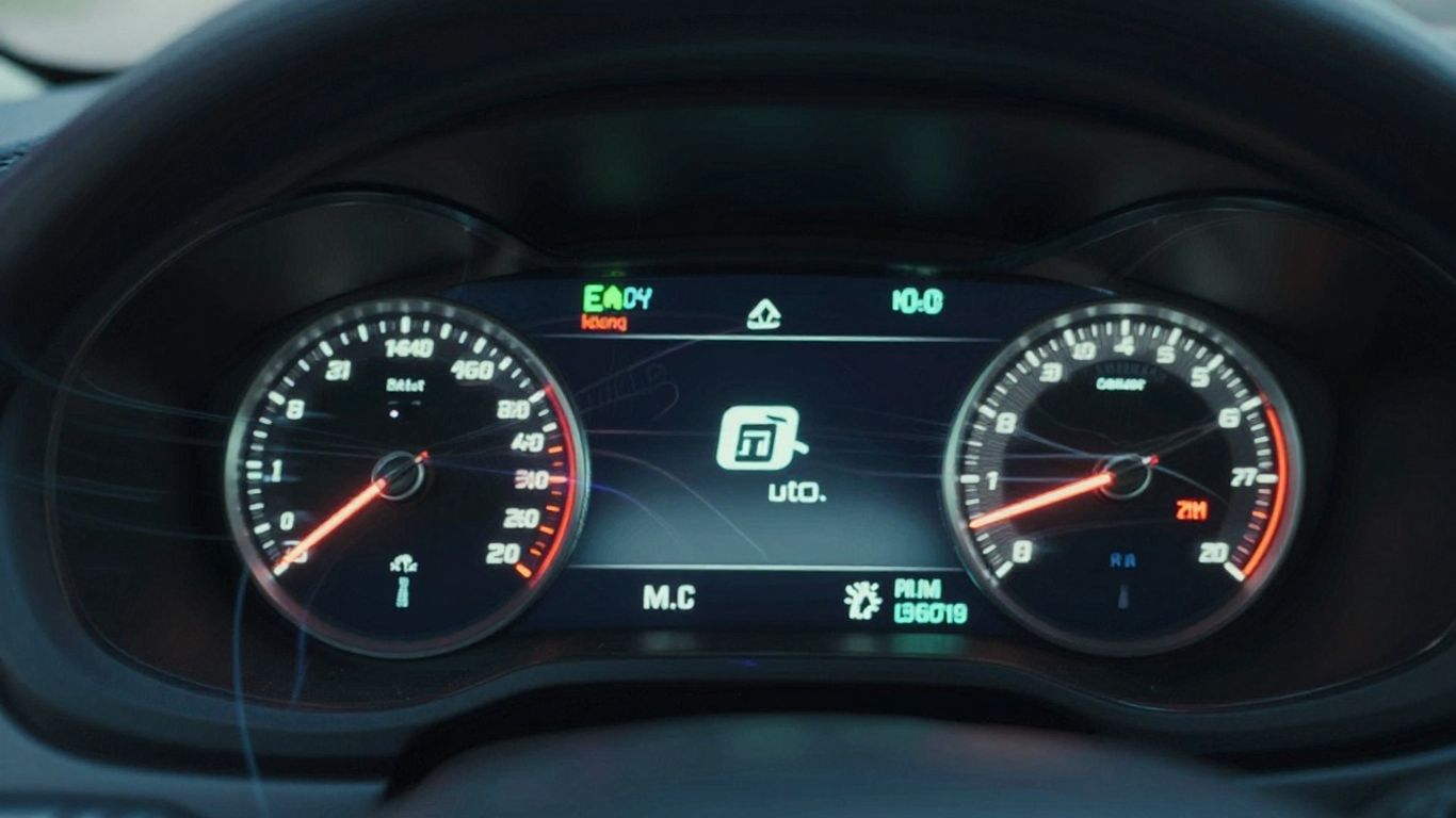 Car dashboard with diagnostic data and engine.