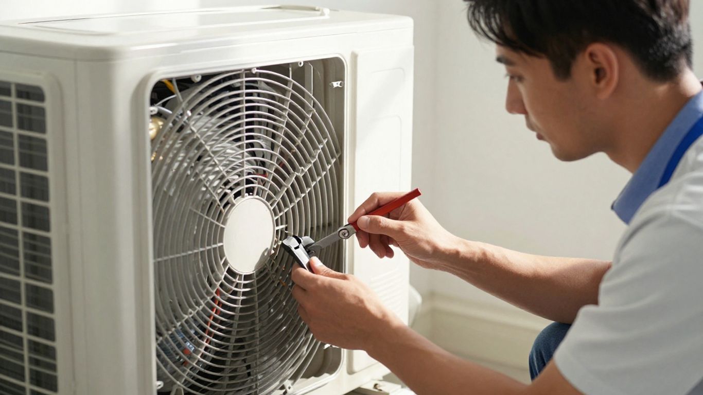 HVAC technician working on an air conditioner.