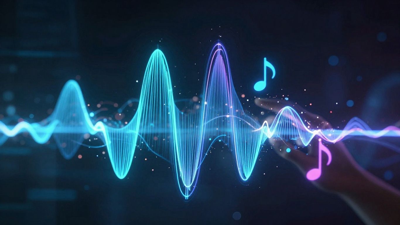 Abstract sound wave turning into musical notes.