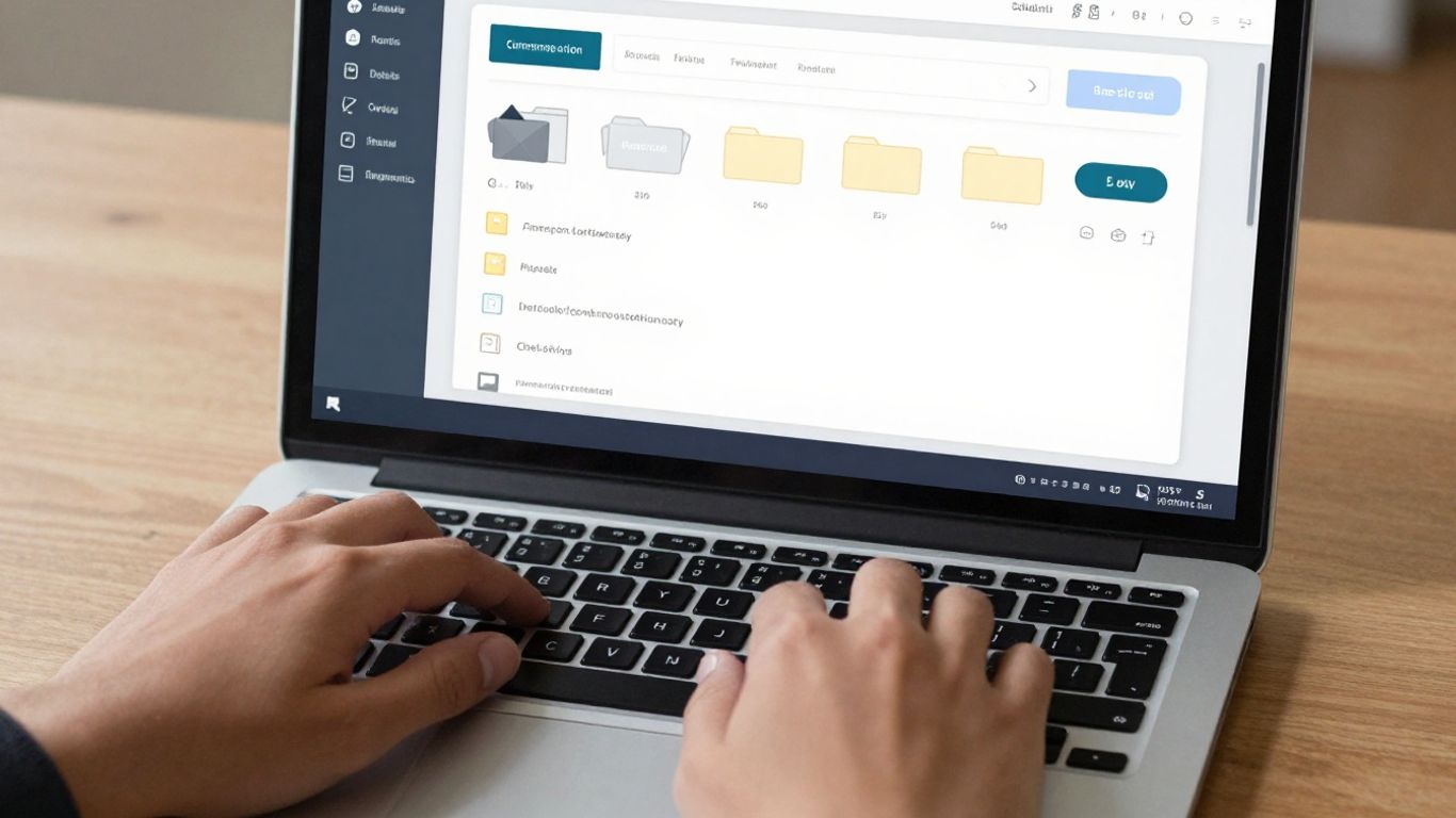 Hands working with digital databases to vet suppliers.