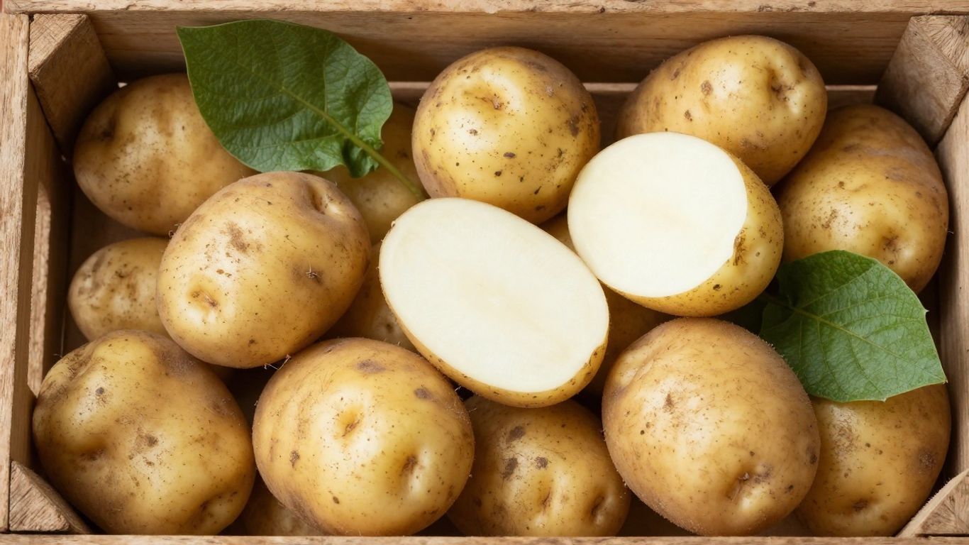 Biologische aardappelen in een houten kist