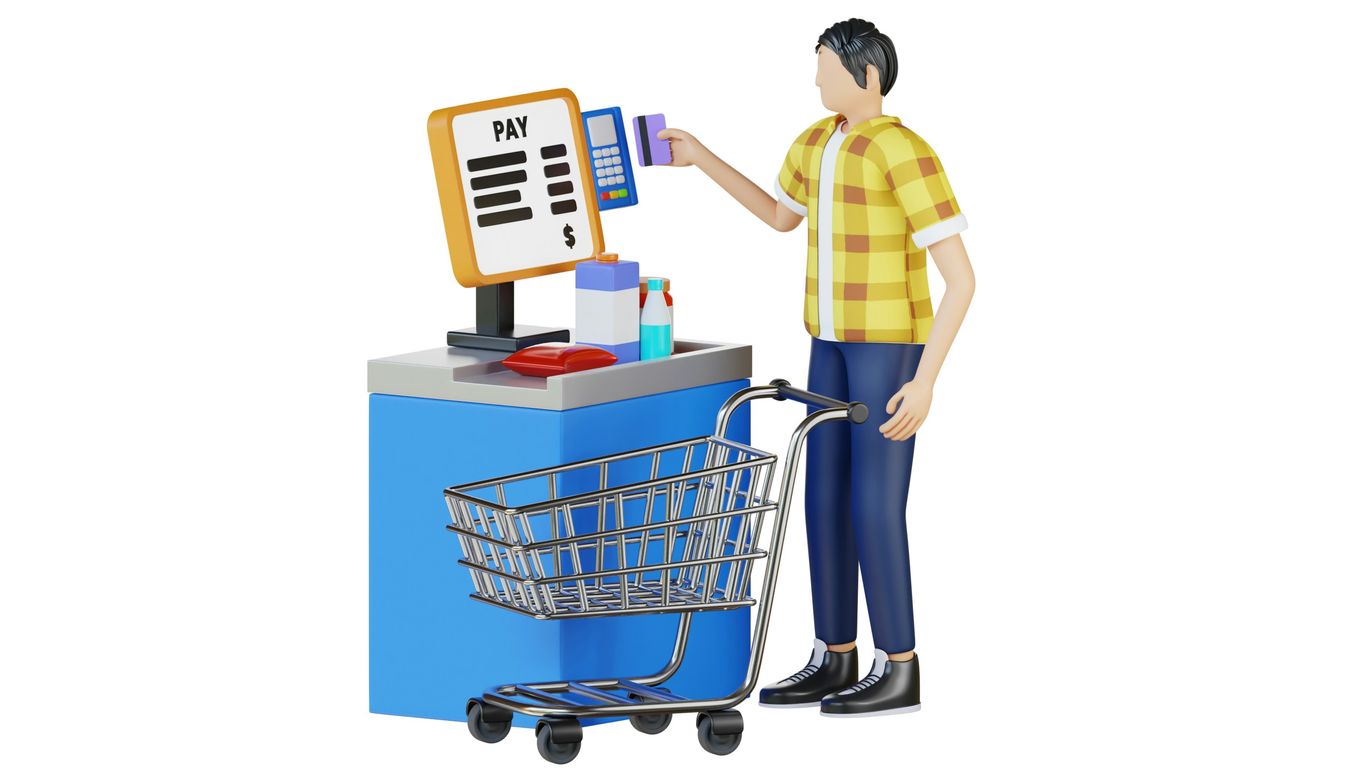 Shoppers browse the organized checkout area