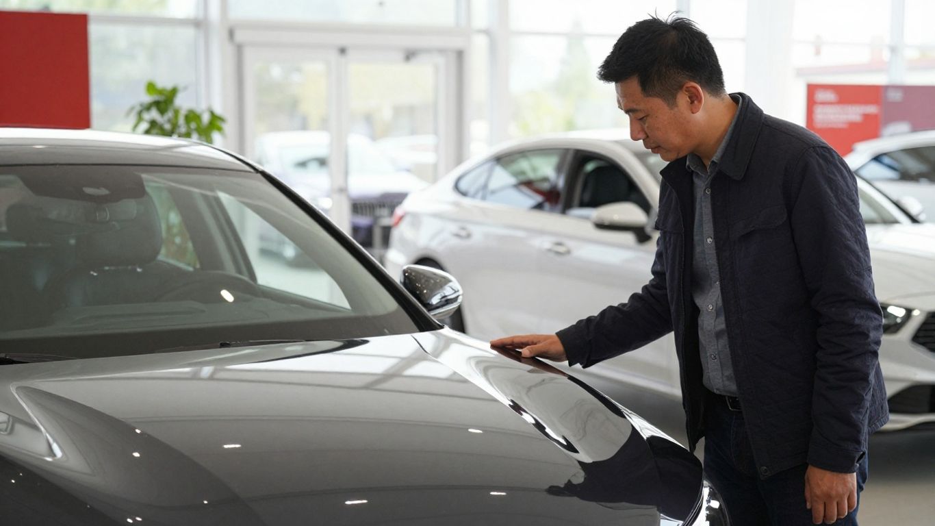 Käufer prüft ein Auto beim Händler