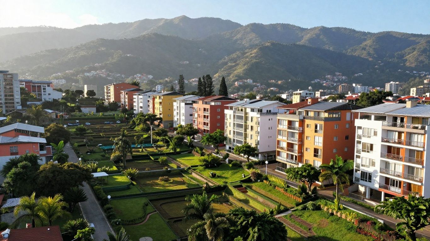 Panoramic view of vibrant residential buildings