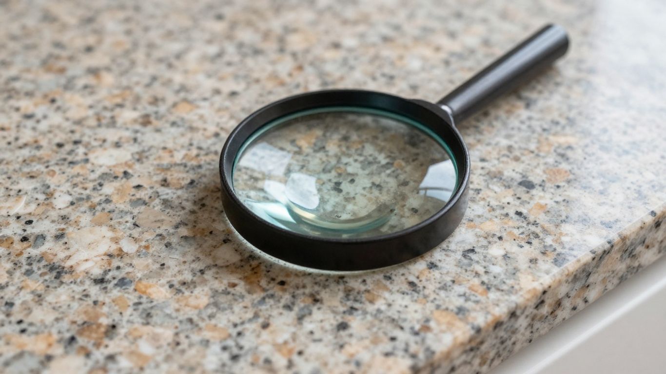 Granite countertop detail with magnifying glass