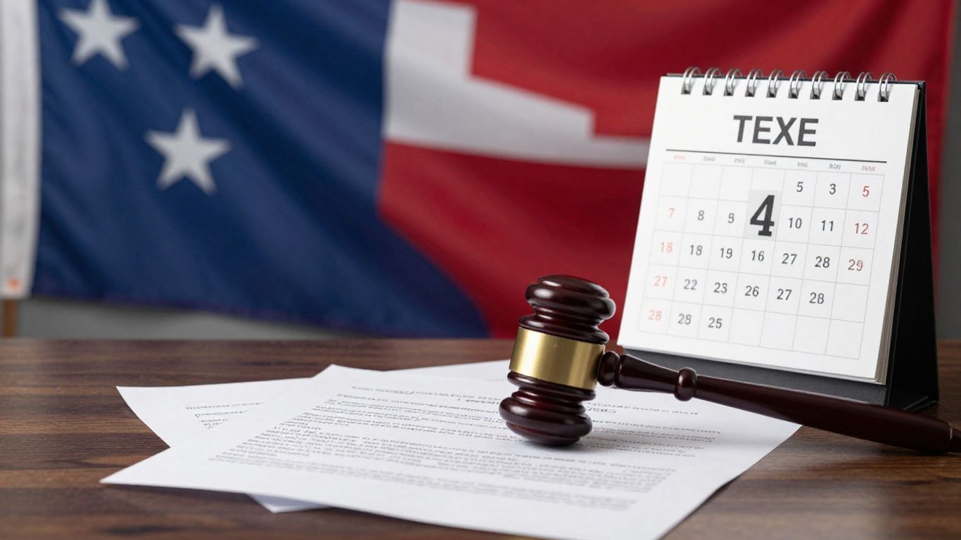 Texas flag and legal documents with a calendar.