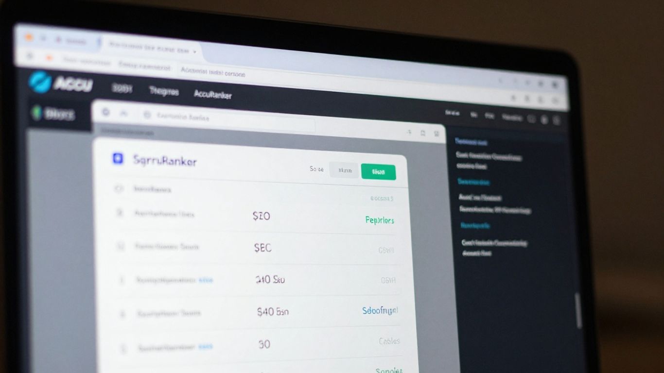 AccuRanker SEO tool dashboard on a laptop screen.