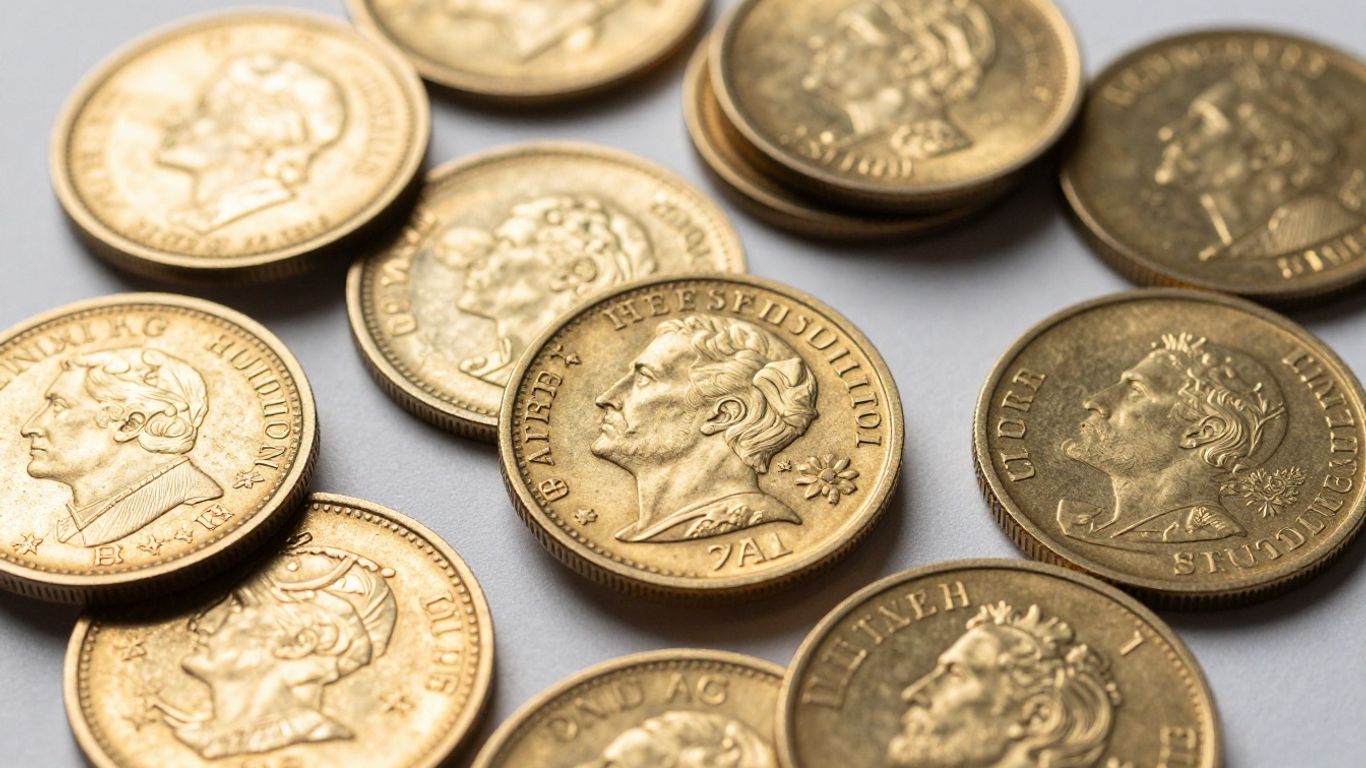 Pièces d'or françaises anciennes et modernes, vues rapprochées.