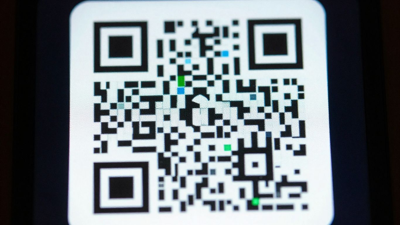 QR code on a digital screen.