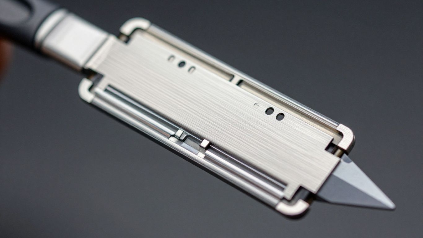 Close-up of a sharp, professional razor blade.