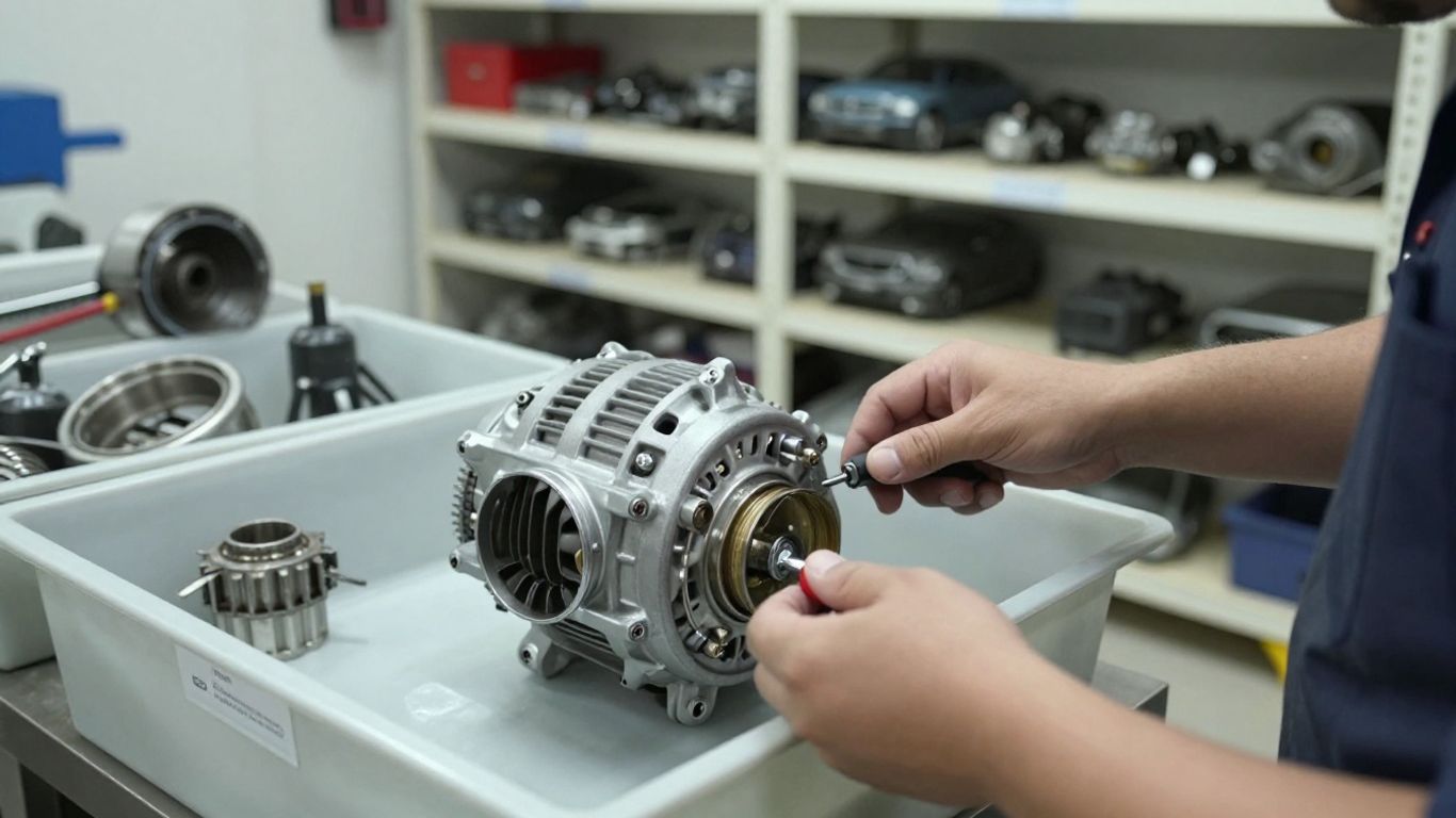Technician inspecting sustainable automotive parts