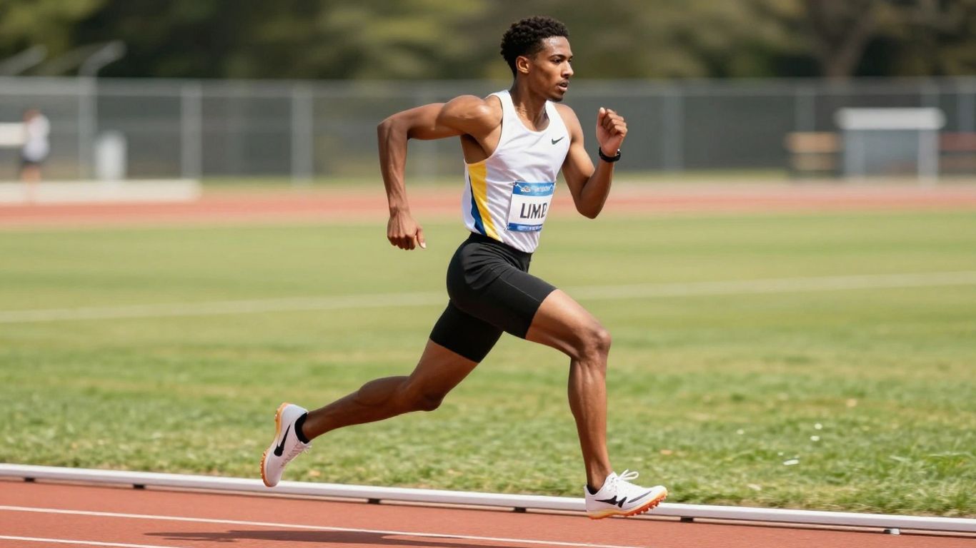 Runner sprinting on a track, focused and determined.