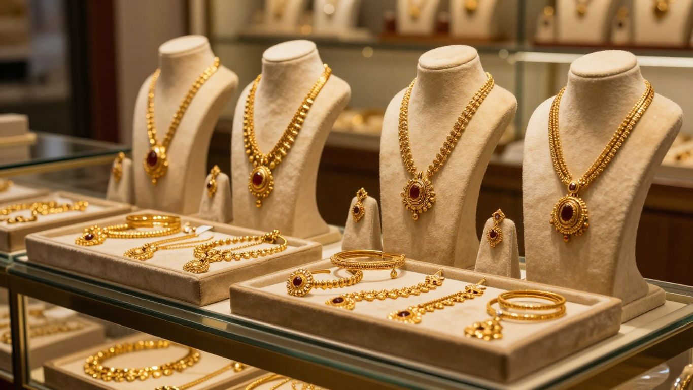 Bridal jewellery displayed in a refined Bangalore showroom
