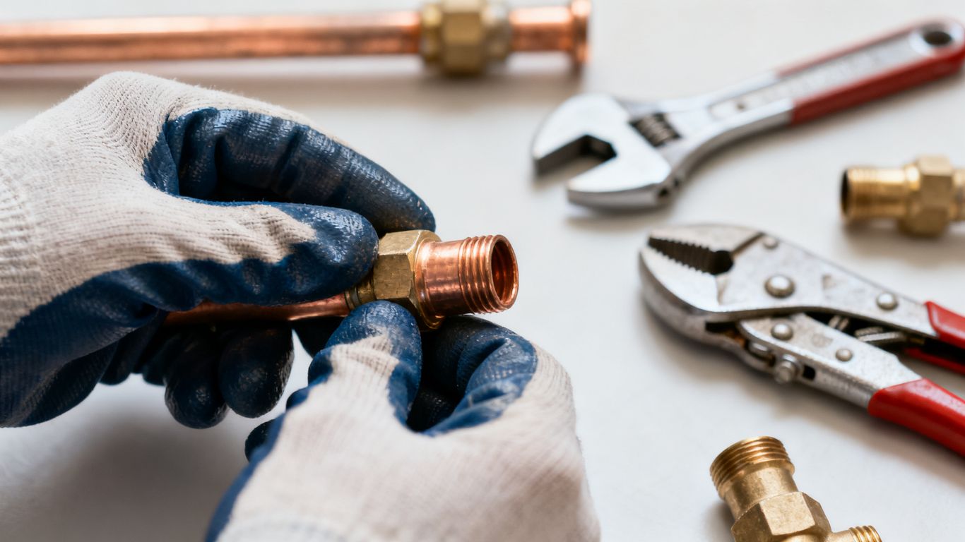 Plumber inspecting pipe for maintenance.