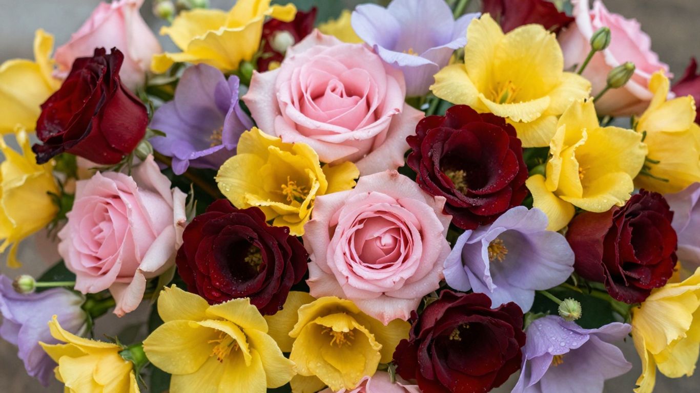 Colorful wedding flowers in a vibrant arrangement.