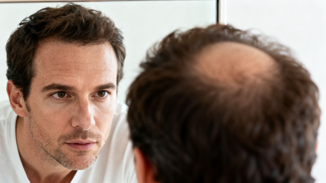 Looking at scalp in mirror