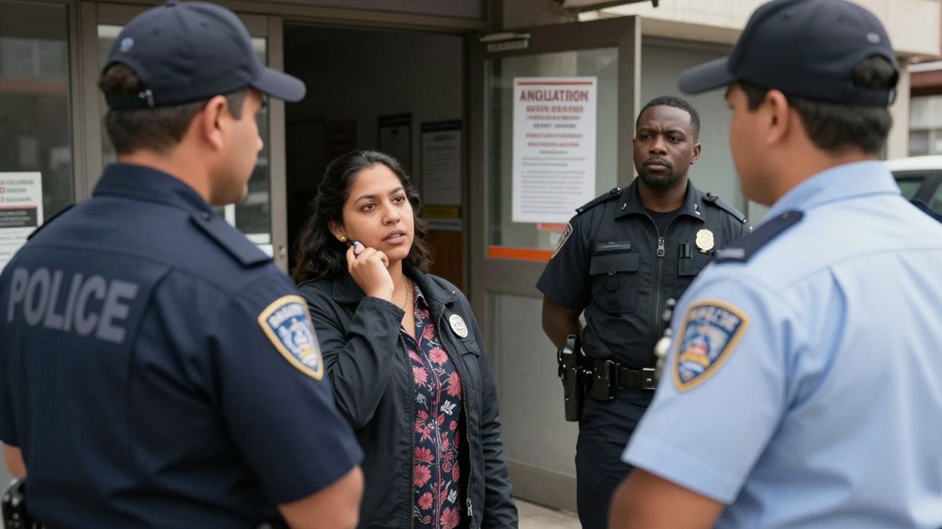 Persona hablando con un agente policial