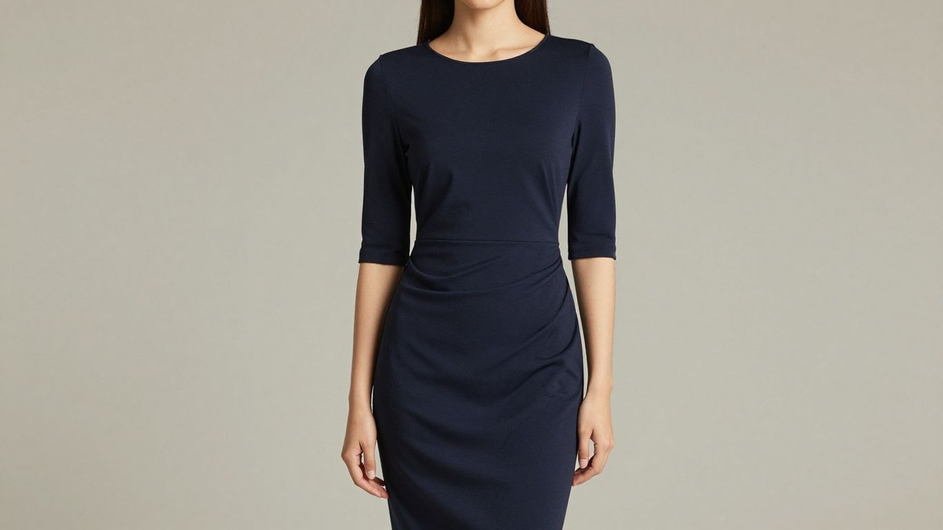 Woman in a chic 3/4 sleeve dress