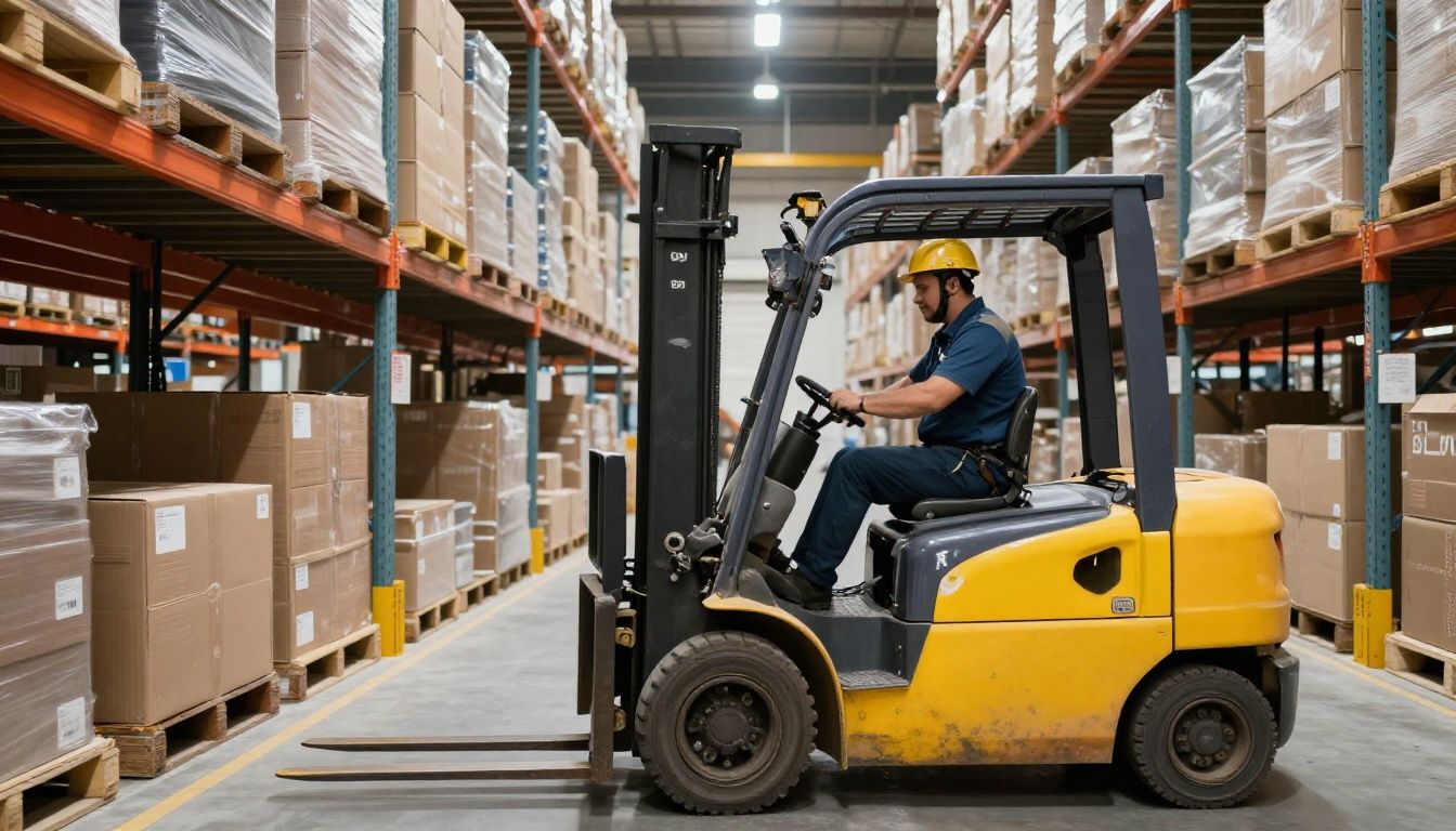 A busy warehouse floor with workers and forklifts, illustrating the complexity of modern logistics