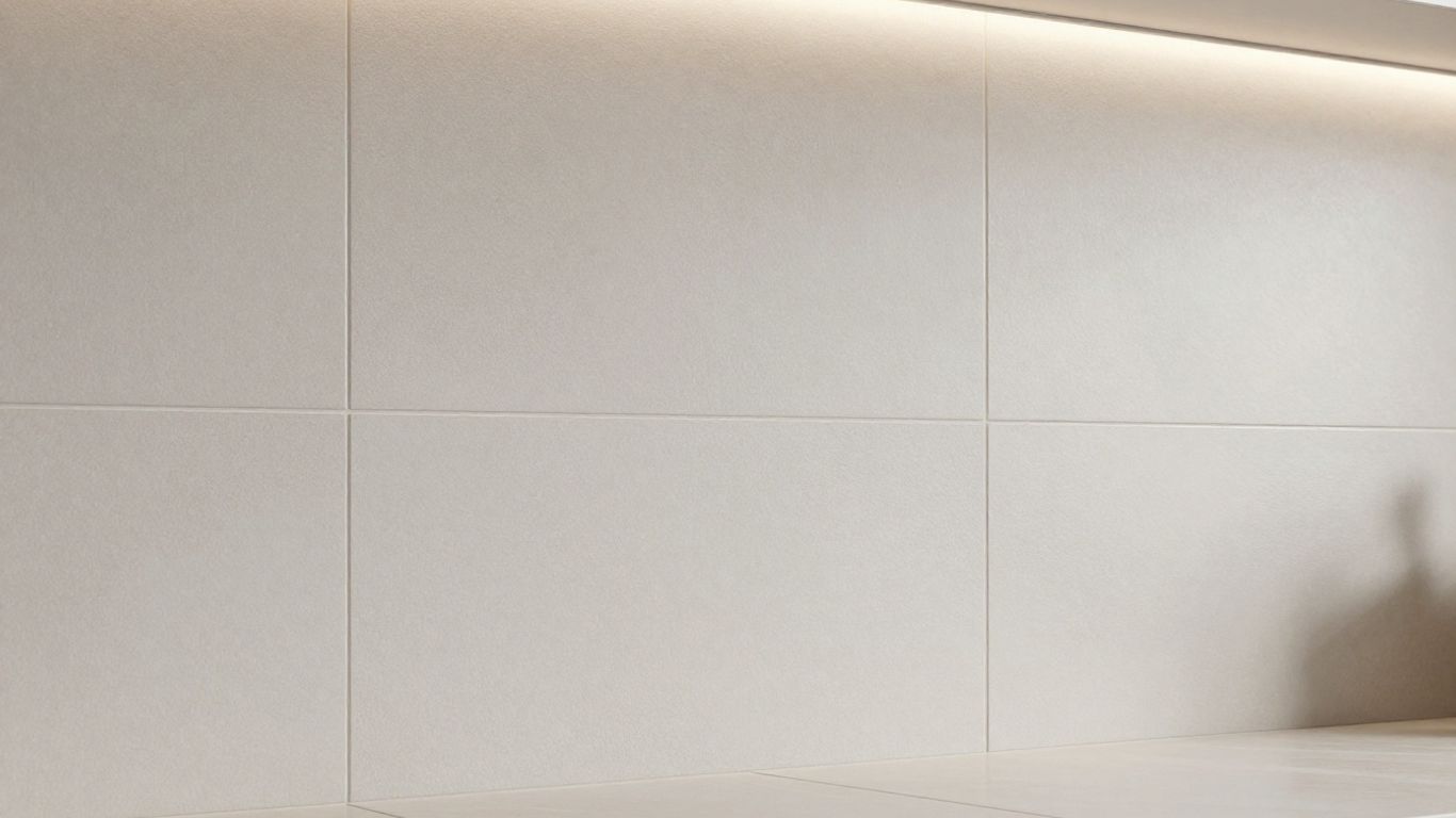Laminam large format tile backsplash in a modern kitchen.