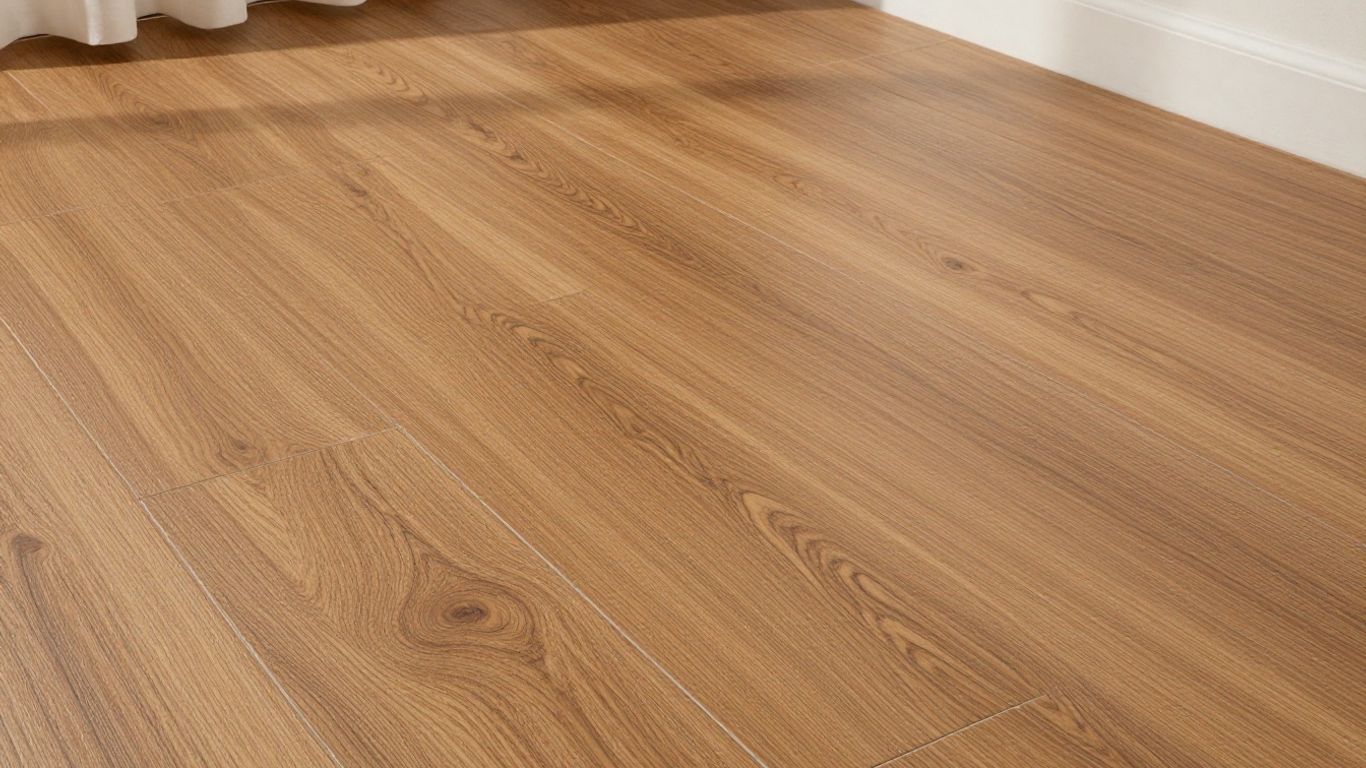 Close-up of luxury vinyl tile flooring with wood grain texture.