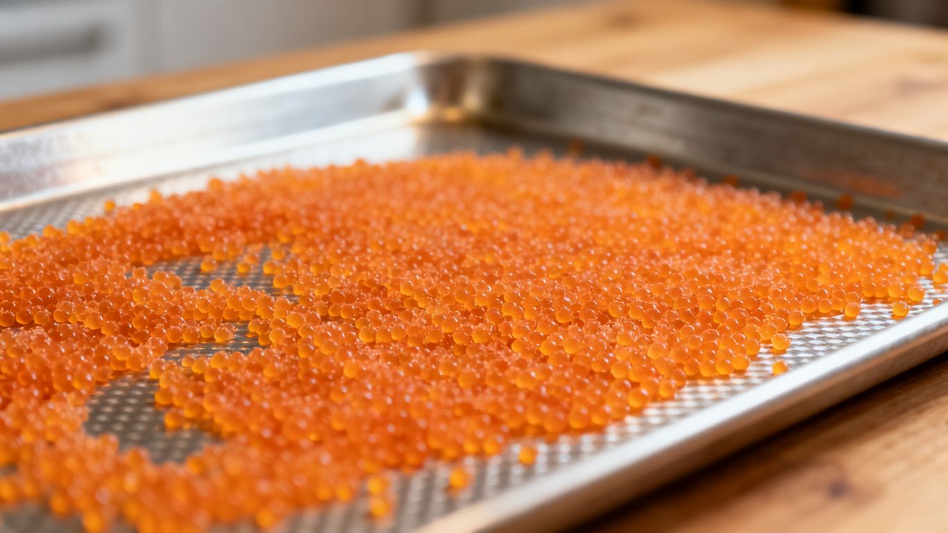 Beads being heated in a dedicated tray