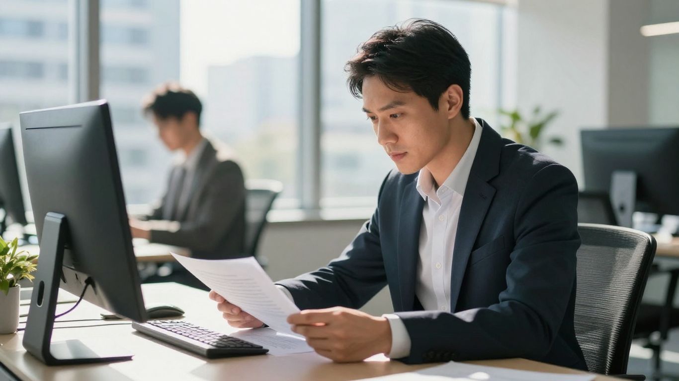 Entrepreneur planning business strategy in a bright office.