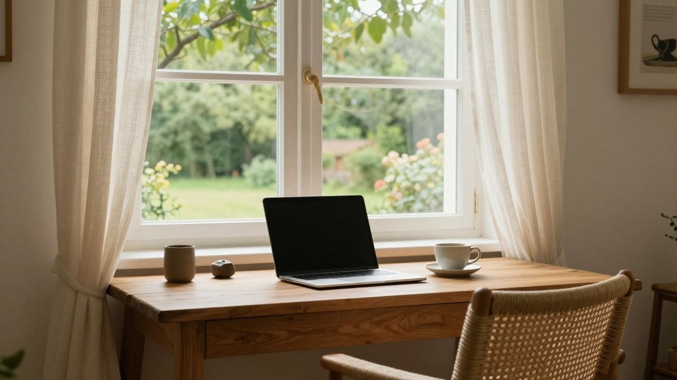 Sunlit cottage desk beside a quiet window