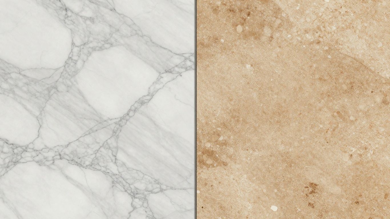 Marble and travertine stone tiles comparison sketch.