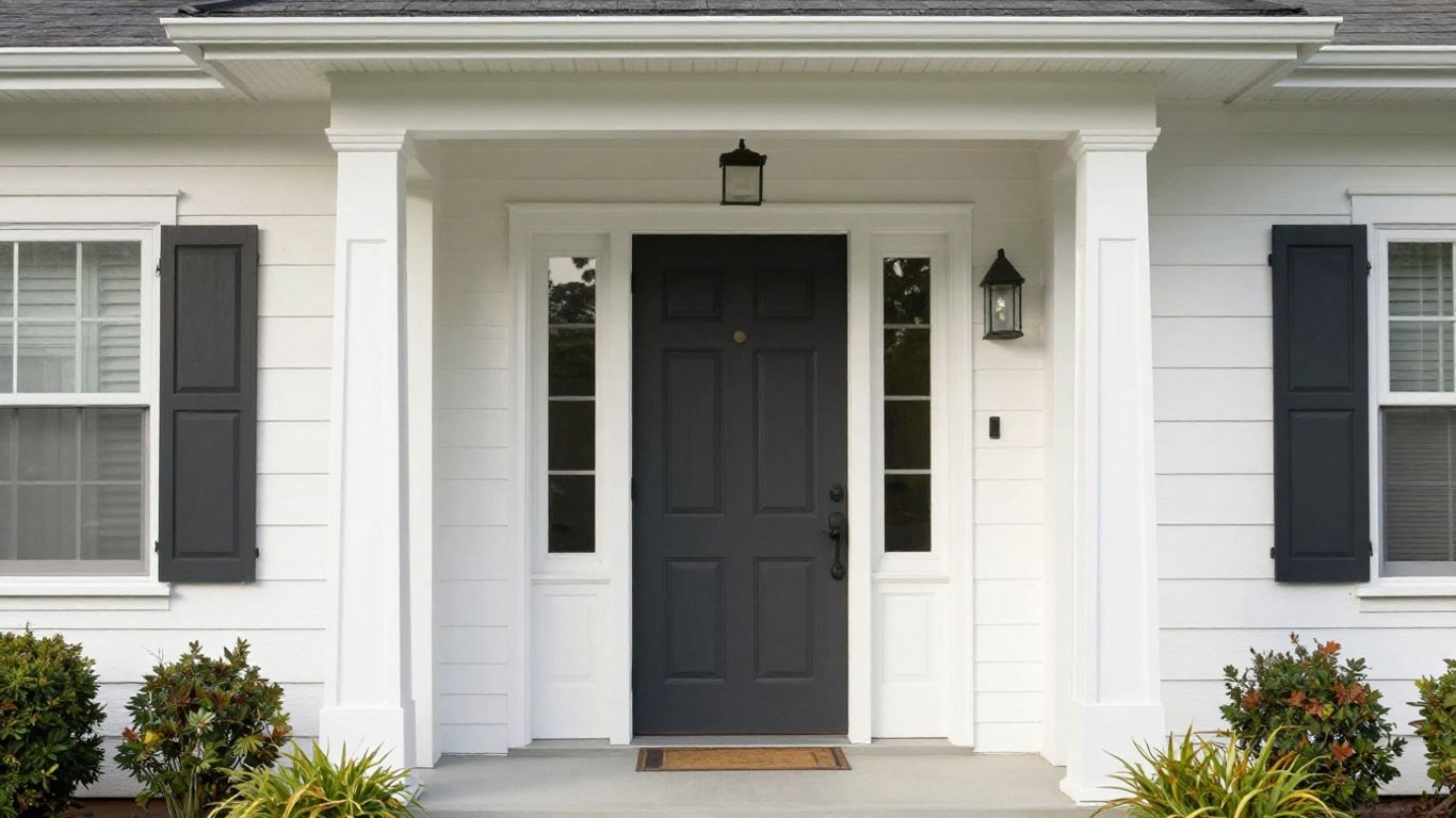 Modern entry door on a renovated house exterior.