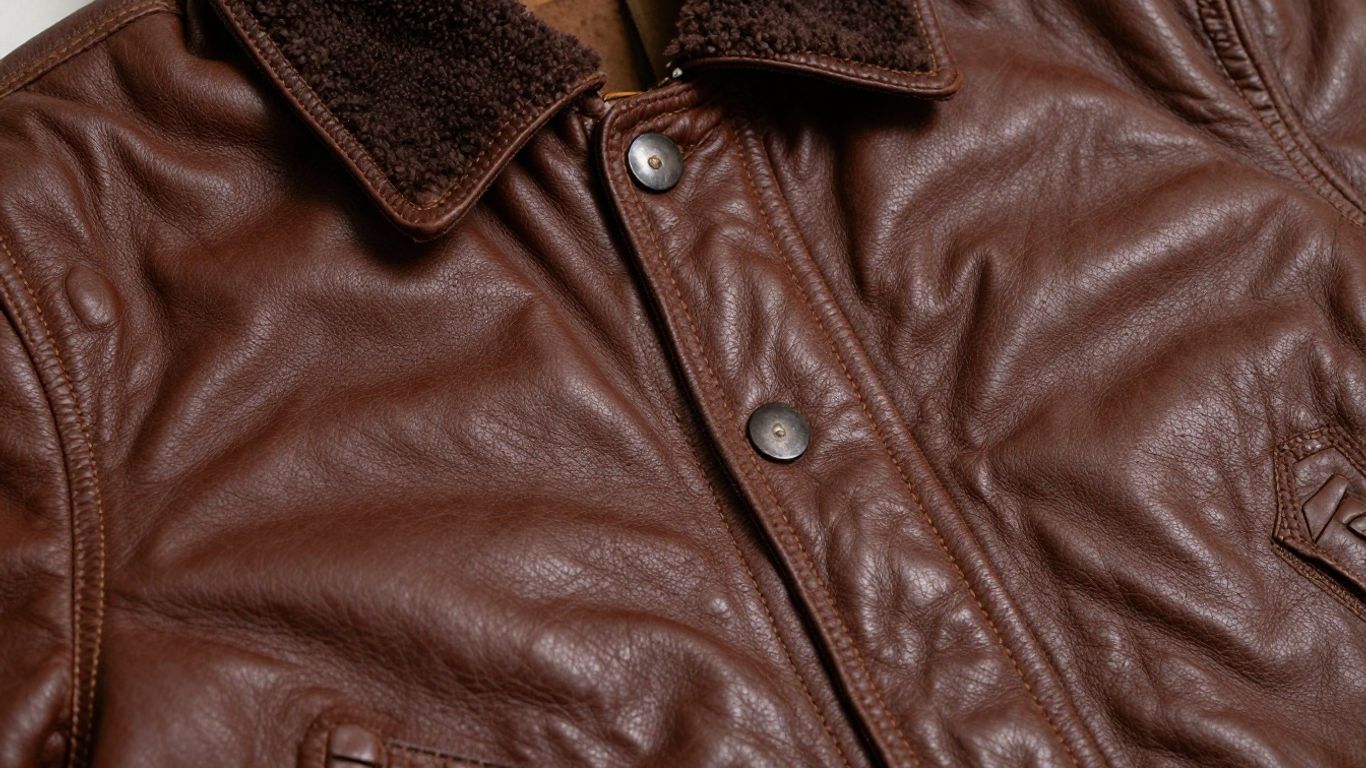 Braune Lederbomberjacke mit Shearling-Kragen